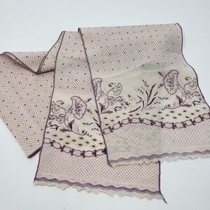Vintage Symphony Scarf Purple Ivory Floral Polka Dot Rectangular Fringed VTG